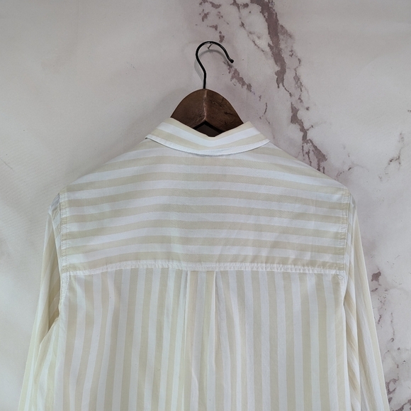 Everlane Shirt Womens Striped Button Up Silky Cotton Way Short Crop Sand - Picture 8 of 15